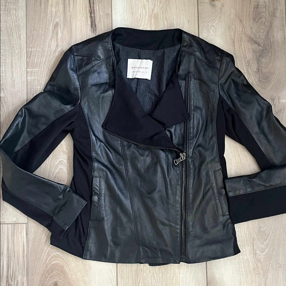 Rossopuro Leather And Wool Moto Jacket Black Size 46 EU Medium US Made in Italy